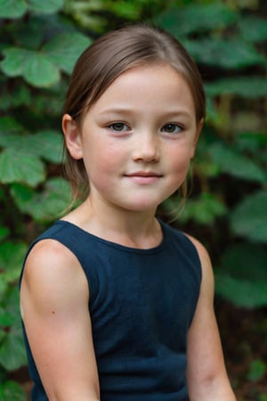 portrait photograph of a 5yo girl, tan freckled skin, black hair, chignon, slim endomorph, ripped, woollen_jumper