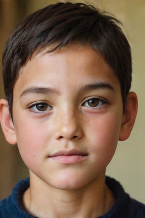 portrait photograph of a 10yo boy, light brown skin, black hair, short_hair, slim endomorph, ripped, woollen_jumper