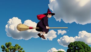 A young witch flying on a broom, kikis delivery service