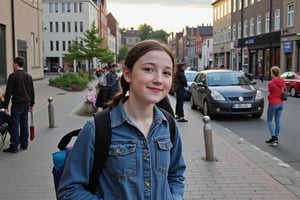 Candid photograph of a young teenage girl with long black hair and pale skin going about her day. She is 13 years old. 