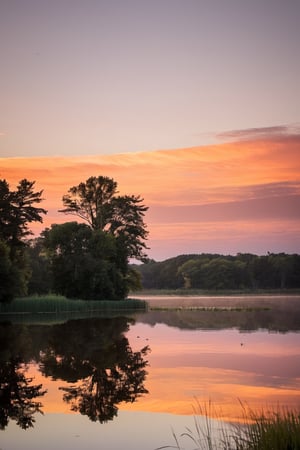 A Sony Alpha A7R III, angled at a thoughtful 63 degrees, captures the serene ripples on a secluded pond at dusk. The soft light of the setting sun, muted by wisps of cirrus clouds, bathes the scene in a gentle pink and orange palette. A lone duck glides effortlessly across the water, leaving a delicate wake behind. The surrounding foliage, silhouetted against the evening sky, frames the pond in a natural vignette. The cool air of the approaching night whispers of tranquility and the day's end.