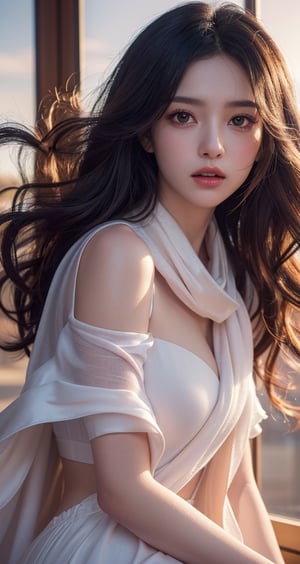 (extremely detailed CG unity 8k wallpaper),(((masterpiece))), (((best quality))), ((ultra-detailed)), (best illustration),(best shadow), ((an extremely delicate and beautiful)),dynamic angle,floating, solo,((1girl)),{long wavy curly hair},expressionless,,silk shawl, frills,cute anime face,blush,(beautiful detailed eyes),Extremely Realistic,1 girl