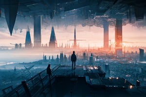 1girl, Inception, futuristic city, buildings, masterpiece, infinite space, realistic, photorealistic, cinematic, ultra detailed, sharp focus, crystal clear, vivid, vibrant colors, high dynamic range, wide shot, soft light, dawn, raw photo, high resolution, natural looking, landscape, professional photography.