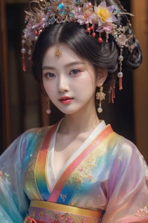 ultra Realistic,Extreme Detailed,beautiful Prism light,stardust,rainbow-colored light,
Glass made ultra Detailed transparent oiran Girl,ultra transparent,wearing luxury high-tech Low-cut Hanfu, perfect hands,
