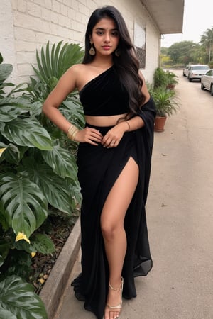 full body, indian girl , Instagram influencer , black long hair, glossy juicy lips, cute 18 years old girl, portrait, 1girl, retroartstyle, Character, full body, in saree 