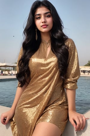 full body, pakistani girl , Instagram influencer , black long hair, glossy juicy lips, cute 18 years old girl, portrait, 1girl, retroartstyle, Character, full body, in dress 