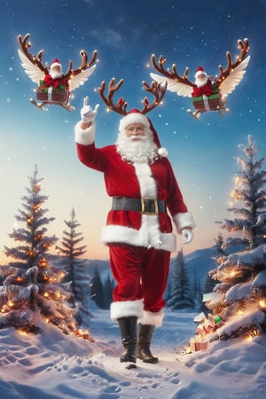 a rdns santa claus, christmas, outdoor, flying on baky