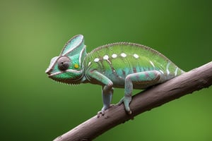 A chameleon, crawling on a tree branch, is spitting out its tongue to catch insects, fill light effect, taken with a Hasselblad H2d camera,<lora:659095807385103906:1.0>