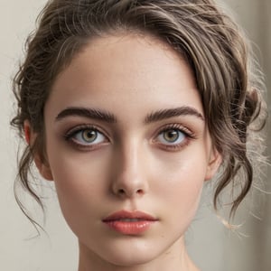 Full realistic photo from far of a stylish young woman with large, captivating eyes, thick eyebrows, a strong jawline, high cheekbones, and a natural complexion. Her hair is in loose waves. slim boned, long limbed, lithe and with very little body fat and little muscle .Highlighting her as a modern