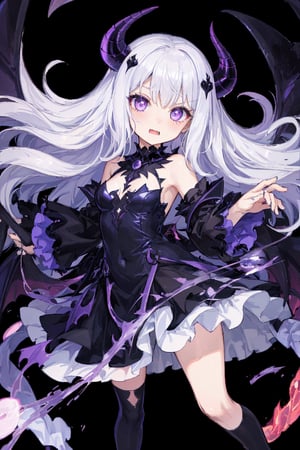 young, little girl, cute and small girl, petite, oppai loli, loli,

super long hair, white hair, violet eyes, devil girl, devil tail, devil horns, devil wings, hyper and energetic, purple demonic dress, chaos magic, chaos magic, 