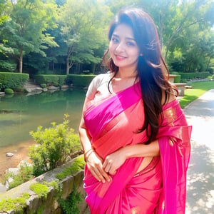 lovely cute young attrative korean girl big boobs 23 years old an instagram model long bold_ hair and in saree