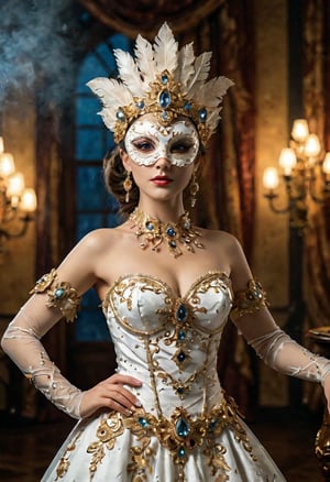 Full body photo of 1i7t713r-smf woman,
Luxury Masquerade Ball clothes,
(greater details in definitions of face and eyes), (realistic and detailed skin textures), (extremely clear image, UHD, resembling realistic professional photographs, film grain)