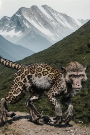 A peculiar beast roams the mountains, its appearanceA peculiar beast roams the mountains, its appearance macaque, with mysterious with mysterious patterns adorning its upper limbs and a leopard-like tail that signifies its formidable presence