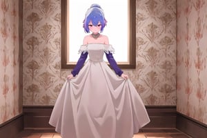 
1girl, wedding_dress, sidelighting, wallpaper, ponytail, full_body