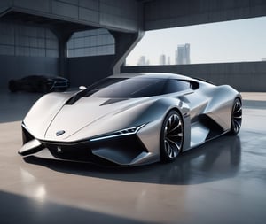  Ultra realistic 8K image, of a Shiny  Massive futurist spaceship with light edges and borders, parked on the ground in a space port hanger inspired by cyberpunk,wedge-shaped,  space area background, (Front Side view), sharp focus, symmetrical,fly car ,spcrft,Lamborghini 1980,Starship,HuracánCar,zaha style,c_car,style,futuristic car,NIO,NISSAN,Cars