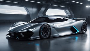  Ultra realistic 8K image, of a Shiny  Massive futurist spaceship with light edges and borders, parked on the ground in a space port hanger inspired by cyberpunk,wedge-shaped,  space area background, (Front Side view), sharp focus, symmetrical,fly car ,spcrft,Lamborghini 1980,Starship,Huracán,zaha style,sifi style,futuristic car,NIO,MAZDA furai,Cars