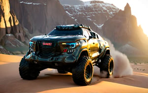 Masterpiece, 4k, High Resolution, Octane Render, Unreal Engine 5, Award Winning, Dramatic Lighting, Intricate, 8k Highly Professional Detail, HDR, Smooth, Sharp Focus, Illustration, Unreal Engine 5, Octane Render, Cinematic Light, dynamic volumetric lighting, Off-road suspension,baja, Armored vehicle,suv, all-terrain vehicle, concept, science fiction,gmc, Peterbilt 389,concept car,gmc,(f150:0.2),oshkosh m-atv jltv,humvee, Knight XV ,future,c_car,JB64,TechStreetwear,ROBOT,exosuit,LegendDarkFantasy, 3D SINGLE TEXT,HYPER REAL,mecha\(hubggirl)\