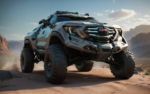 Masterpiece, 4k, High Resolution, Octane Render, Unreal Engine 5, Award Winning, Dramatic Lighting, Intricate, 8k Highly Professional Detail, HDR, Smooth, Sharp Focus, Illustration, Unreal Engine 5, Octane Render, Cinematic Light, dynamic volumetric lighting, Off-road suspension,baja, Armored vehicle,suv, all-terrain vehicle, concept, science fiction,gmc, Peterbilt 389,concept car,gmc,(f150:0.2),oshkosh m-atv jltv,humvee, Knight XV ,future,c_car,JB64,TechStreetwear,ROBOT,exosuit,LegendDarkFantasy, 3D SINGLE TEXT,HYPER REAL,mecha\(hubggirl)\,robot