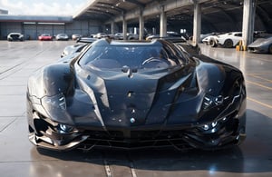  Ultra realistic 8K image, of a Shiny  Massive futurist spaceship with light edges and borders, parked on the ground in a space port hanger inspired by cyberpunk,wedge-shaped,  space area background, (Front Side view), sharp focus, Beautiful weather,symmetrical,spcrft,Starship,Huracán,zaha style,sifi style,futuristic car,NIO,Pagani style, furai style,no wheels,antigravity,Koenigsegg ccx,Fly in the air,symmetry car head,No car logo,(ford gt:0.5),
