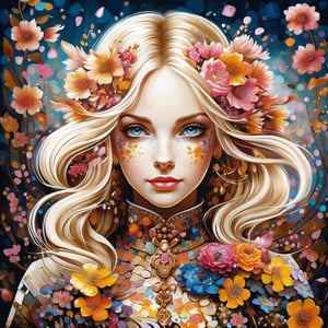 A beautiful girl, blonde hair, dynamic character, detailed exquisite face, upper body, bold high quality, high contrast, patchwork, vibrant colors, looking at viewer, by Gustav Klimt
and ((Ninagawa Mika),DonMS4kur4XL,shards,flower armor, bokeh, in the style of esao andrews