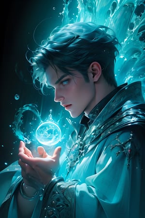 (masterpiece, best quality:1.4),(absurdres, highres, ultra detailed:1.2), (1 handsome man:1.4),(using dark magic:1.4),water magic,playful illustrations, imaginative overlays, artistic fusion,fantastical scenes, evocative narratives, striking visuals, upper body
