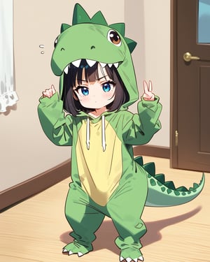 anime、A cute poses wearing a deformed dinosaur costume、Mai Yoneyama&#39;s style
