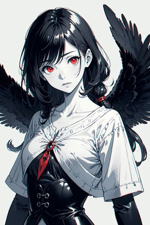 ((masterpiece, best quality)),(monochrome art),snow white,black hair hair,red eyes,professor outfit,Redayana, background in the tartarus