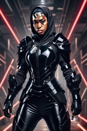 Black female set for action with lazer gun to match armor  ,l4tex4rmor