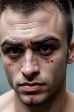modern 28 years old fighting in a cage bruised eyebrow and face in a fight club 