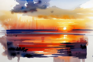 Watercolor Painting, a Captivating scene Serene Sunset at the Beach , 4k resolution, intricate highly detailed painting, hyperdetailed painting, complex, trending on artstation, sharp focus, studio photo, intricate details, ,ChineseWatercolorPainting,wtrcolor style,wgz_style