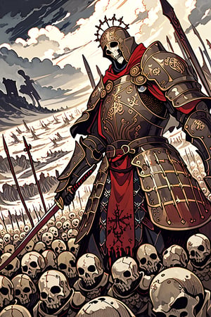 high detail, The earth has opened up and a legion of the dead in rusty comes out of it, wars in broken armor of the Middle Ages, sword, spears, shields, gloomy sky, clouds, ominous picture, terrifying, high quality details, character drawing