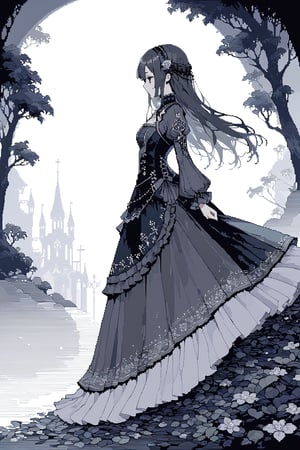 1girl, gothic dress, from side,
masterpiece, best quality, aethetic, illustration,pixel art, 