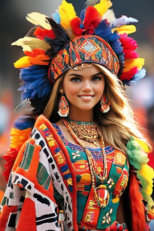 Beautiful girl,18 years old,A happy expression,Beautiful iris with high precision, hazel eyes, Traditional Zulu clothes,(big breast),(),(long blond hair),smooth hair,
Wearing mix of traditional  African and Thai wedding costumes intricately embroidered with delicate and beautiful patterns, characterized by bright colors and fine needlework, women wear headpieces decorated with jewels and beads, adding elegance to their ensembles, earrings, necklaces, bracelets, and other accessories. accessories, red bottoms, and fur boots,Extremely Realistic,dal,