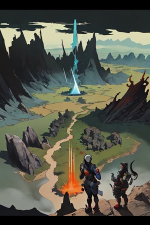world of apex legends, wraith, kunai (foreground) wide landscape,sangonomiya kokomi (sparkling coralbone)
