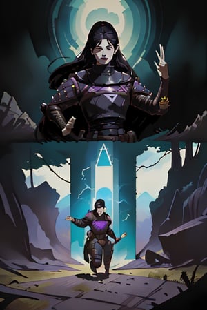 wraith (apex legends), world of apex legends, kunai, wide landscape, full of life. nodf_lora, foreground, leaving the portal
