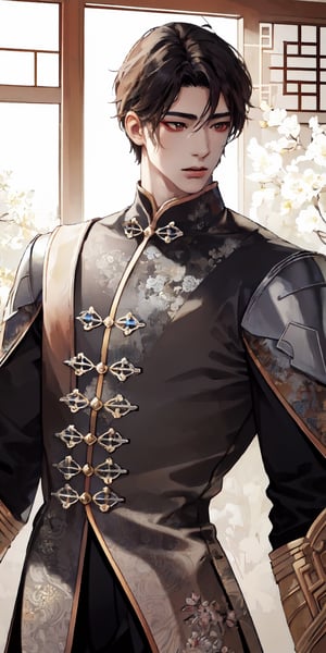 Extreme detailed,Realistic,solo,
official art, extremely detailed, Extreme Realistic,  Chinese beautiful teen boy Zhongli,beautifully detailed gold eyes, detailed fine nose, detailed fingers,muscle body, wearing extremely detailed luxury male Prince Albert coat, high quality, beautiful high Detailed white short hair,