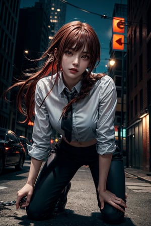 masterpiece, artistic design, image of a girl in a white shirt and black tie, elegant black pants and black shoes, soft lighting, cinematic lighting, volumetric lighting, city at night, dynamic pose, tense skin, sweating, detailed, young face, bending over and looking forward, best quality, 1 girl, bangs, red eyes, full body, long hair, looking at viewer, nsfw:1.3, sexy pose, perfect anatomy, long hair, light red hair, braid, body leaning forward, wide hips, narrow waist, power_csm,power (csm),1 girl,Masterpiece,best , electric locks in the hands, night, deep red hair
quality,REALISTIC,makima (chainsaw man),makima(chainsaw man),power_csm