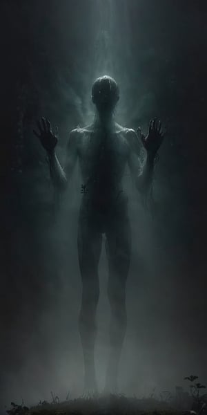 It generates a hyperrealistic image of a humanoid being with a thin body with many arms and very long limbs that emerges from the shadows of a cloud forest. In his round head no face can be seen, only two round eyes that radiate a disturbing red and bright glow, his position is a little inclined but defiant, his head is drooping to the left side, his hands have very long fingers. . This is a creature of nightmares, a mysterious shadow lurking in the unknown, long fingers, mysterious silhouette, head tilted to the left.
Negative notice