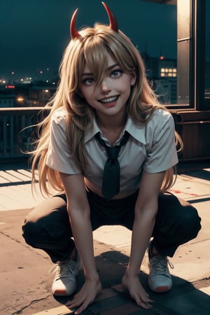 masterpiece, artistic design, image of a girl in a white shirt and black tie, elegant black pants and black shoes, soft lighting, cinematic lighting, volumetric lighting, city at night, dynamic pose, tense skin, sweating, detailed, young face, best quality, 1 girl, bangs, deep yellow eyes, full body, long hair, looking at viewer, nsfw:1.3, sexy pose, perfect anatomy, long hair, light blonde hair, wide hips, narrow waist, different postures, sexy posture, power_csm,power (csm),1 girl,masterpiece,best, night, saw in hands, red horns, smile, sharp teeth, blood dripping from lips, crazy face
quality, REALISTIC, makima (chainsaw man), makima (chainsaw, full body, slit pupils, fangs, crazy smile, j3ff face, crazy face, straight hair,