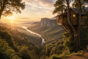 valley, interior wizard treehouse ,matte painting, highly detailed, dynamic lighting, cinematic, realism, realistic, photo real, sunset, detailed, high contrast, denoised, centered, michael whelan