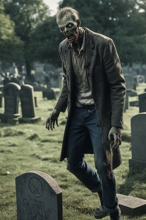 Zombie, 1man, realistic, high_resolution, high detail, realism, on cemetery