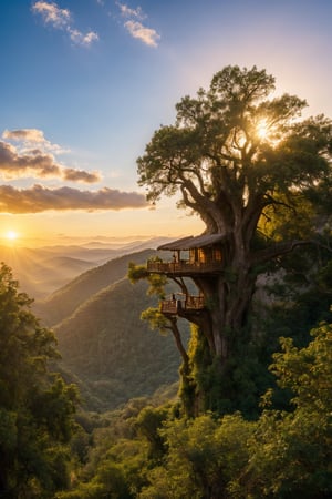 valley, interior wizard treehouse ,matte painting, highly detailed, dynamic lighting, cinematic, realism, realistic, photo real, sunset, detailed, high contrast, denoised, centered, michael whelan