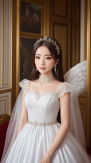 masterpice, best quality, absurdres portrait, 1girl, angel dress, palace