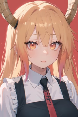 BEST QUALITY, HIGHRES, ABSURDRES, HIGH_RESOLUTION, MASTERPIECE, SUPER DETAIL, HYPER DETAIL, INTRICATE_DETAILS, LIGNE_CLAIRE, PERFECTEYES, DARK EYELASHES, EYELINER, SOFT GLOWING EYES,

simple_background, red_background,tohru (maidragon)