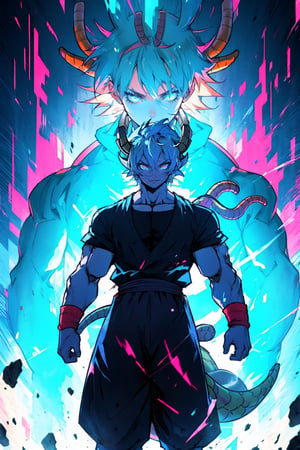 tohru (maidragon),ssj, ultra instinct mode , neon blue aura

