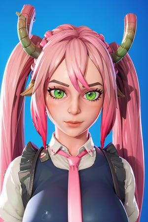 tohru (maidragon),full_body, (EmWat69), 1girl, female, portrait, pink and green hair, long hair, light green eyes, pupil, (cycles render:1.3), caustics, blue background, (glossy:0.56), (artstation:0.81), unreal engine, fortnite,fortnite,tohru (maidragon)