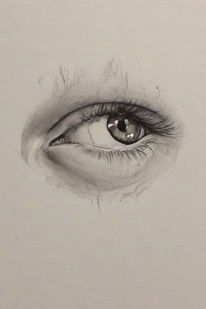 Create a white background with a penciled eye with thick, dark lines and your pupil is kind of melting
