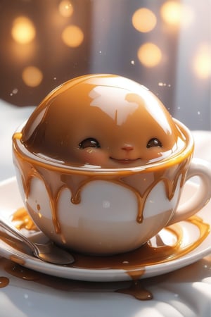 Cute little pudding, very comfortable to lie down and sleep in, cup shape, with melted caramel, semi-liquid flow down