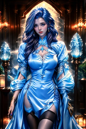 The teenage sorceress in a fantasy style utilizes ice-based magic, her face is remarkably lifelike, resembling a bit of a Japanese or Korean female celebrity, accompanied by a large ice dragon. Her magic staff is a silver ice crystal with a blue gem atop it. She wears a white robe adorned with icy patterns. Her hair is a light shade of blue, and her eyes are deep blue. Her expression remains calm as she has just discovered a mysterious cave.Masterpiece, High Quality, High Detail, Top Quality, Hi-Res, HD, 16k, 8k, 4K, Award-Winning BREAk, Realism, Depth of Field, Cinematic Lighting, Backlight, Symmetry, Bokeh, f/1.8, Eye Level Shot, 35mm, Very Delicate and Beautiful, Very Detailed, Amazing, Fine Detail, Masterpiece, Best Quality, Official Art, Absurd, Incredibly ridiculous, Ultra detailed, High Definition, Very detailed, Beautiful cute girl, (Cowboy Shot: 1.25), Break, Wavy Hair , Very detailed eyes and face, Beautiful detailed eyes, Face light, 18 years old, (golden yellow long straight hairstyle: 1.2), detailed hair, (slender: 1.15), perfect anatomy, perfect proportions, (waterfall background: 1.25), detailed background, (looking at the viewer, facing the viewer: 1.15), ((seductive model pose)), (((dynamic pose))), cinematic lighting, ,Mecha body, conan style dress, Nice legs and hot body, More Detail, blue eyes, red lips, seductive smile,Fashion cheongsam