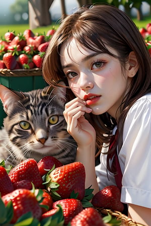 Cats and you both want to know the taste of saury.
This is how we find the fragrance of first love
That warm (sunshine) is like freshly picked (bright strawberries)
You said you couldn’t bear to eat this feeling